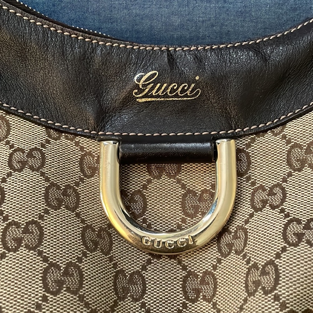 GUCCI Monogram Large D Ring Hobo Dark Brown